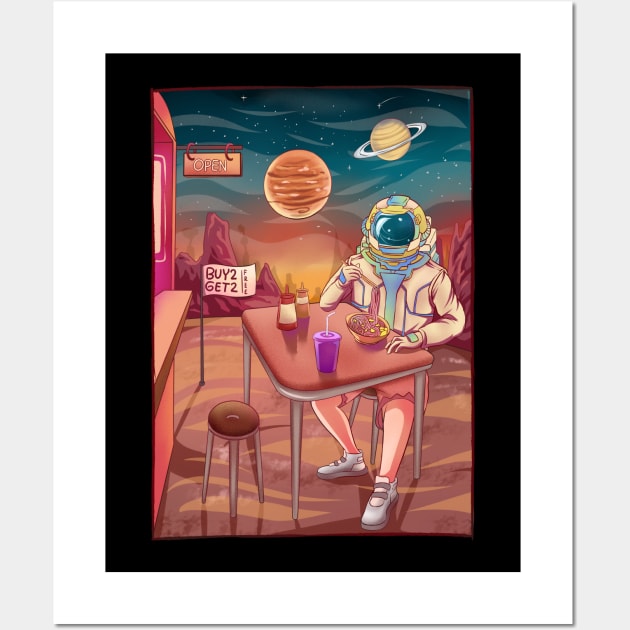 Astronaut Eating Noodles on Mars - Funny Astronaut in Space Wall Art by FlitStudio